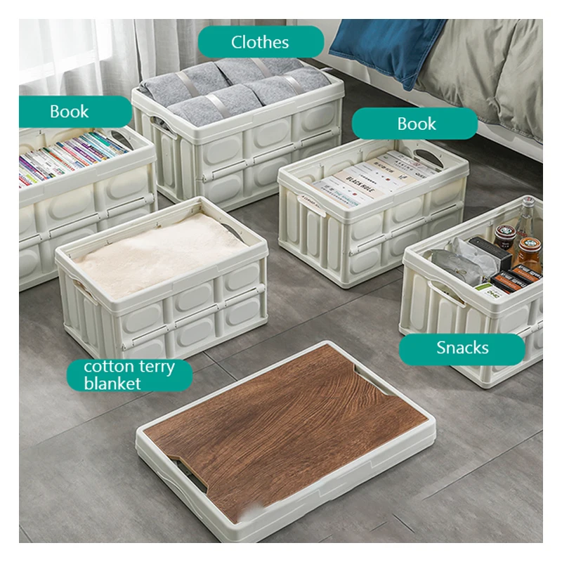 

XingYou storage box with wood lid camping storage box oversized folding storage box, White