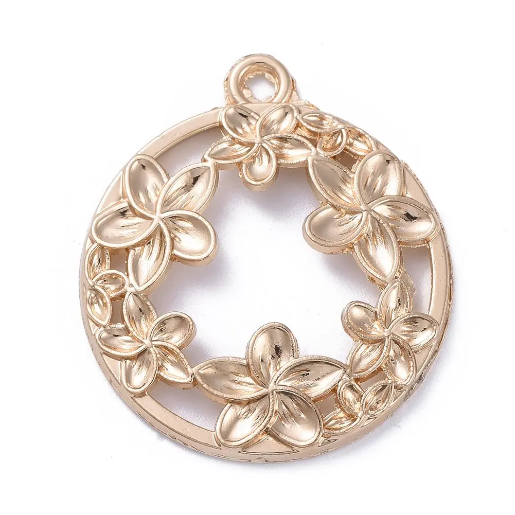 

PandaHall Light Gold Flat Round with Flower Open Back Bezel Pendants