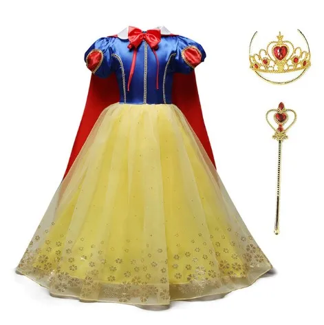 

Hot Sell Girls Snow White Princess Fancy Dress Up With Cloak & Headband Party Kids Halloween Costume