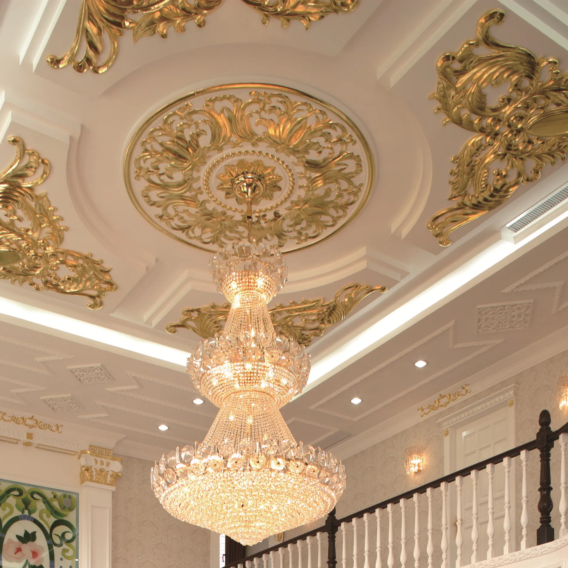 Golden Paintable Glassfiber Reinforced Gypsum Ceiling Rosettes