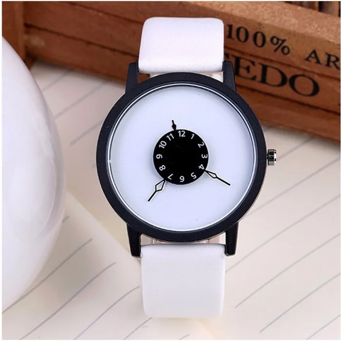 

Fashion Creative Women Men Quartz Watch Unique Dial Design Minimalist Leather Wristwatches For Couples