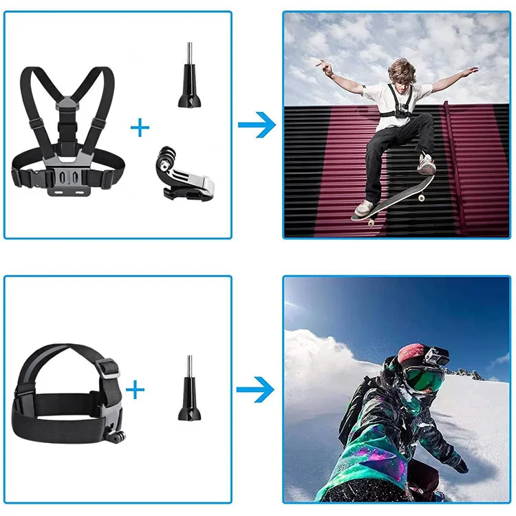 
58 In 1 Gopros Accessories Set For Go pro heros8 7 6 5 Monopod Selfie Stick Clip 