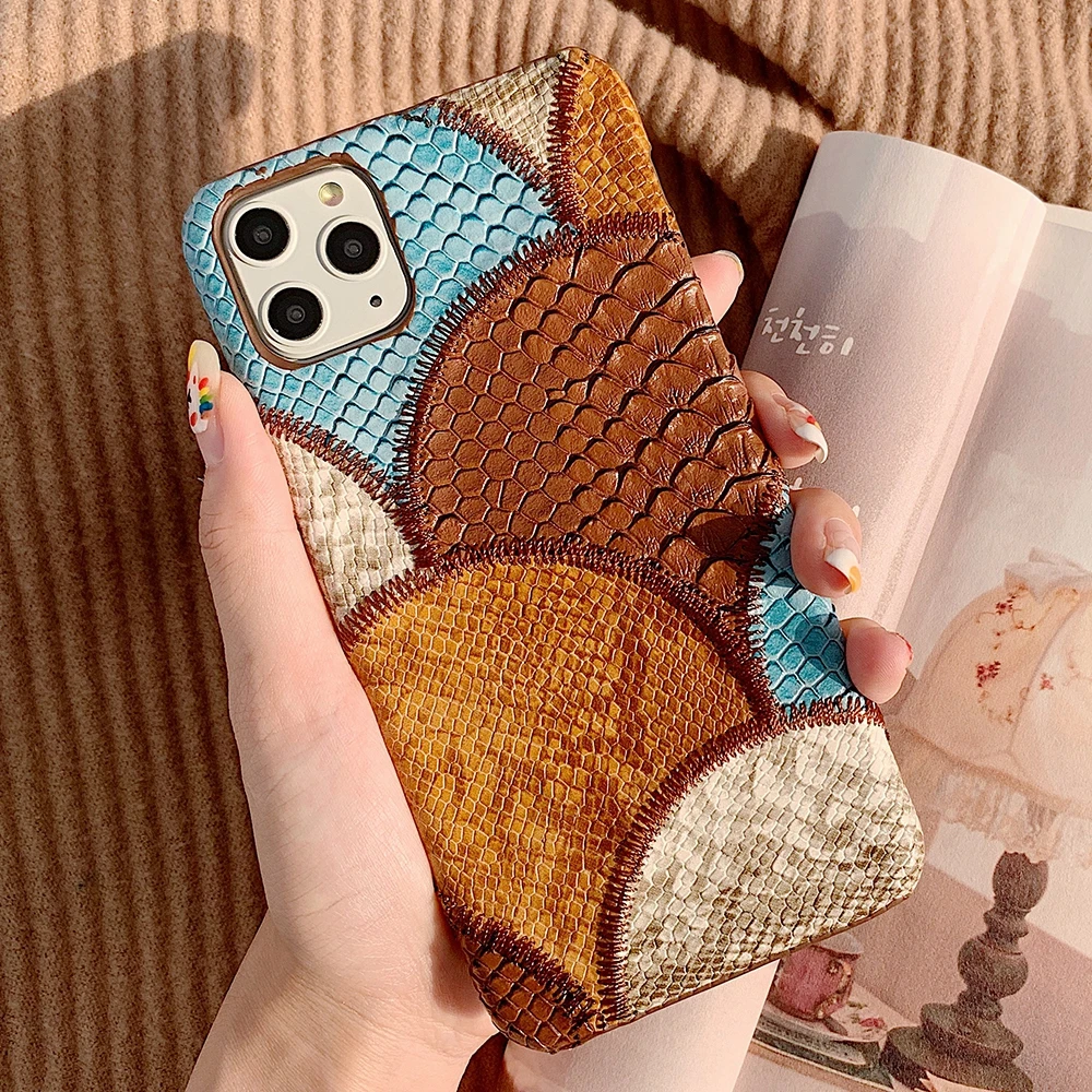 

Personalized Snakeskin PU Leather Case for iPhone X 11 Pro Max 6s 7 8 Plus Assorted Colors Xr Xs Luxury Smart Phone Cover Fundas