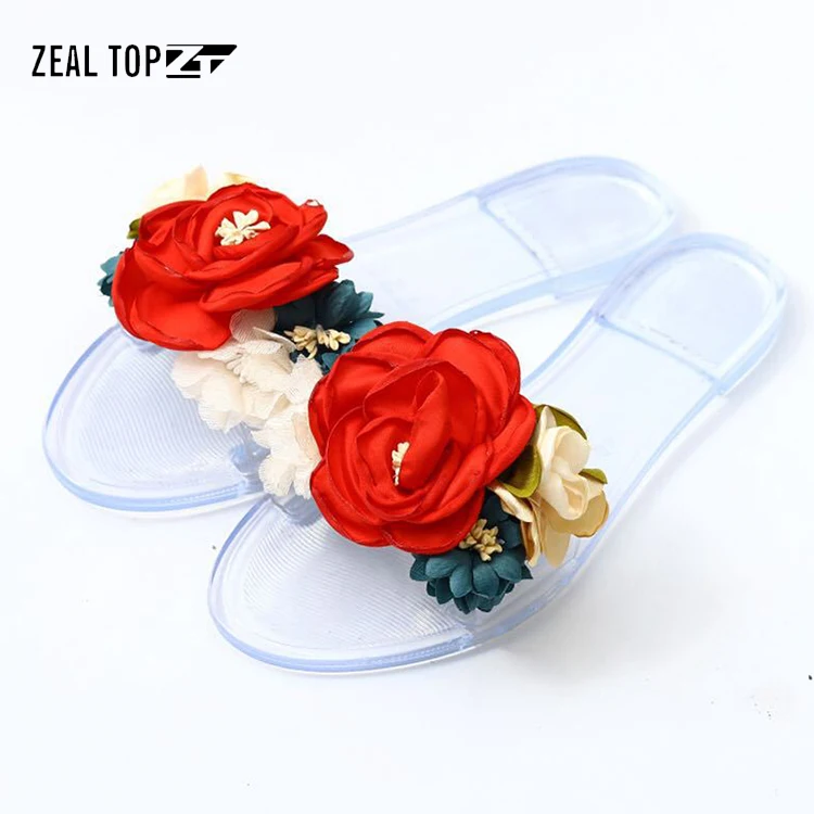 

leisure outdoor candy color flower pvc jelly sandal summer flat womens jelly flip flops wholesale
