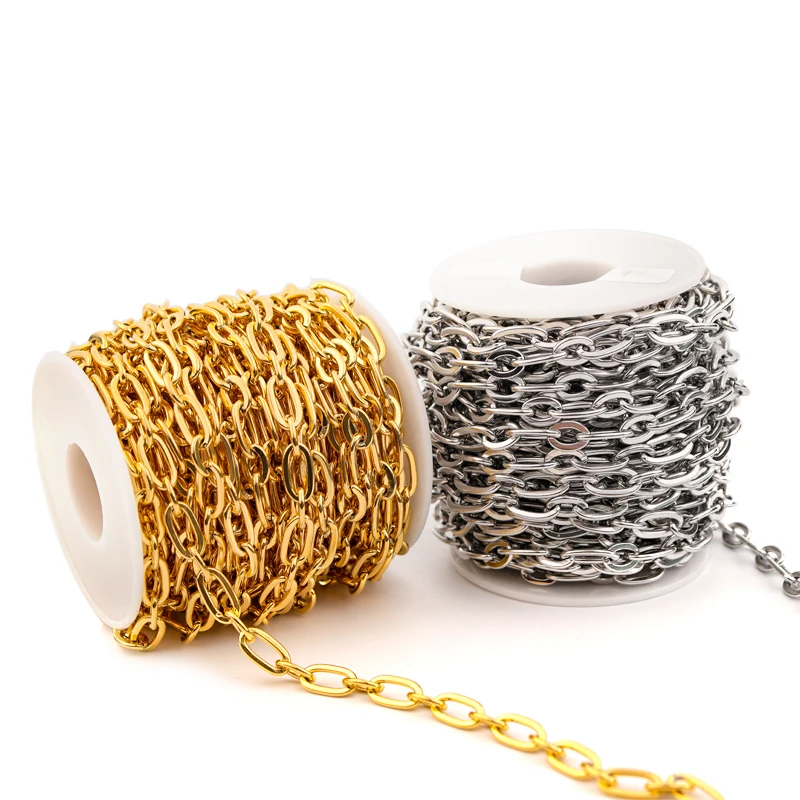 

1 Meters/roll Stainless Steel Chain Gold Silver Paperclip Chain Oval Link Chain Chunky Bulk for Necklace Bracelets Making, Diverse
