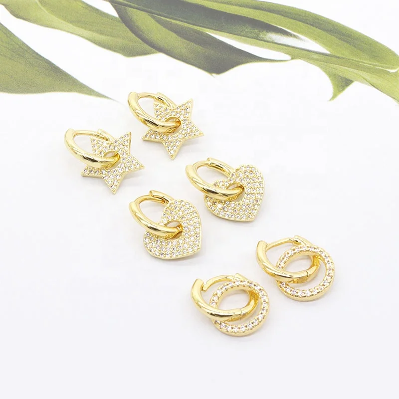 

Fashion jewelry 18K Gold Plated Zircon Charm Star and Heart Earrings, Gold, silver, rose gold, black
