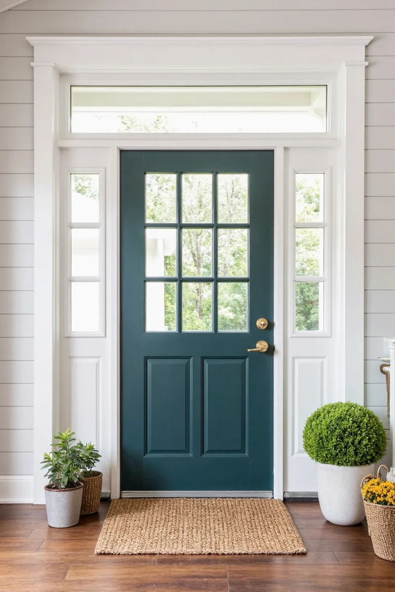 Bright blue walls with yellow accessories in hallway