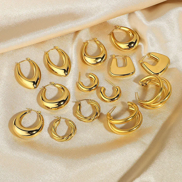 

G1955 PVD 18K Gold Plated 316L Stainless Steel Twisted Earrings Jewelry Chunky Hoop Earrings for Women