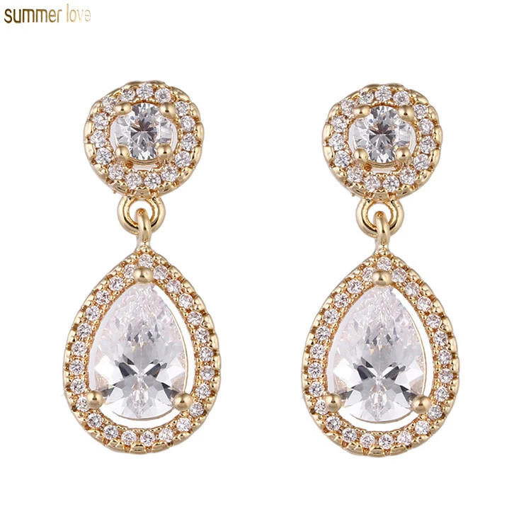 

Luxury Classic Women Gold Silver Plated Crystal Cubic Zirconia Crystal Water Drop Dangle Bridal Stud Earrings
