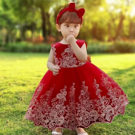 

Hot Sale Amazon Girl Birthday Dresses Flower Girl Wedding Party Dress With Free Headband, Rose red, dark red,red,champange,pink,blue