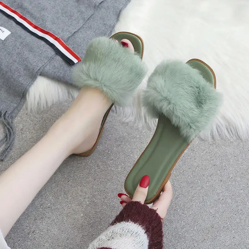

Women's Slipper Fur Furry Slide Indoor Summer Autumn Slipper 2021 new design Sandal, As pic shows