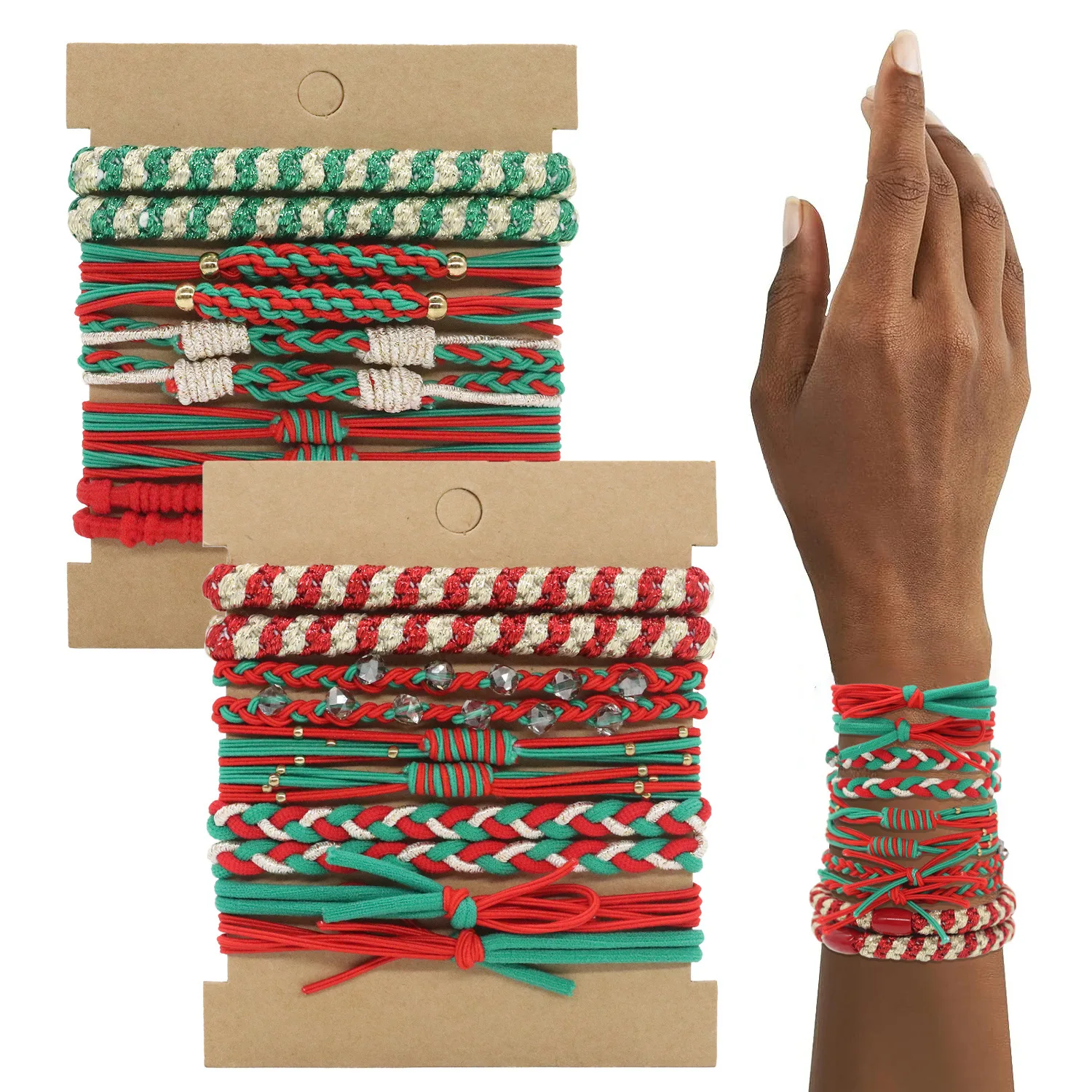 

In Stock! 20pcs/card Fashion Christmas Green Red Rubber Korean Elastic Hair Ring Hair Ties Elastic Hair Band For Women