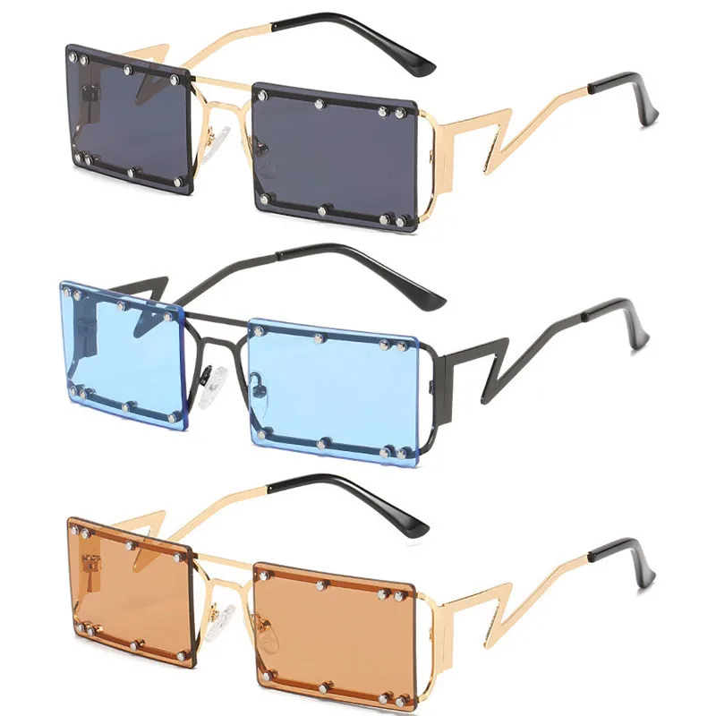 

2021 new frame sunglasses personality glasses multi-rivet square sunglasses women