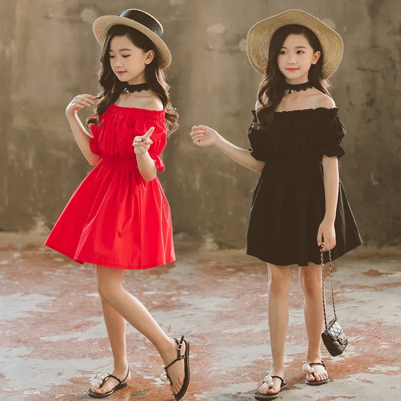 

Girls' fashion one-shoulder dress summer 2021 off-the-shoulder skirt western style short-sleeved skirt girl clothes, Customized