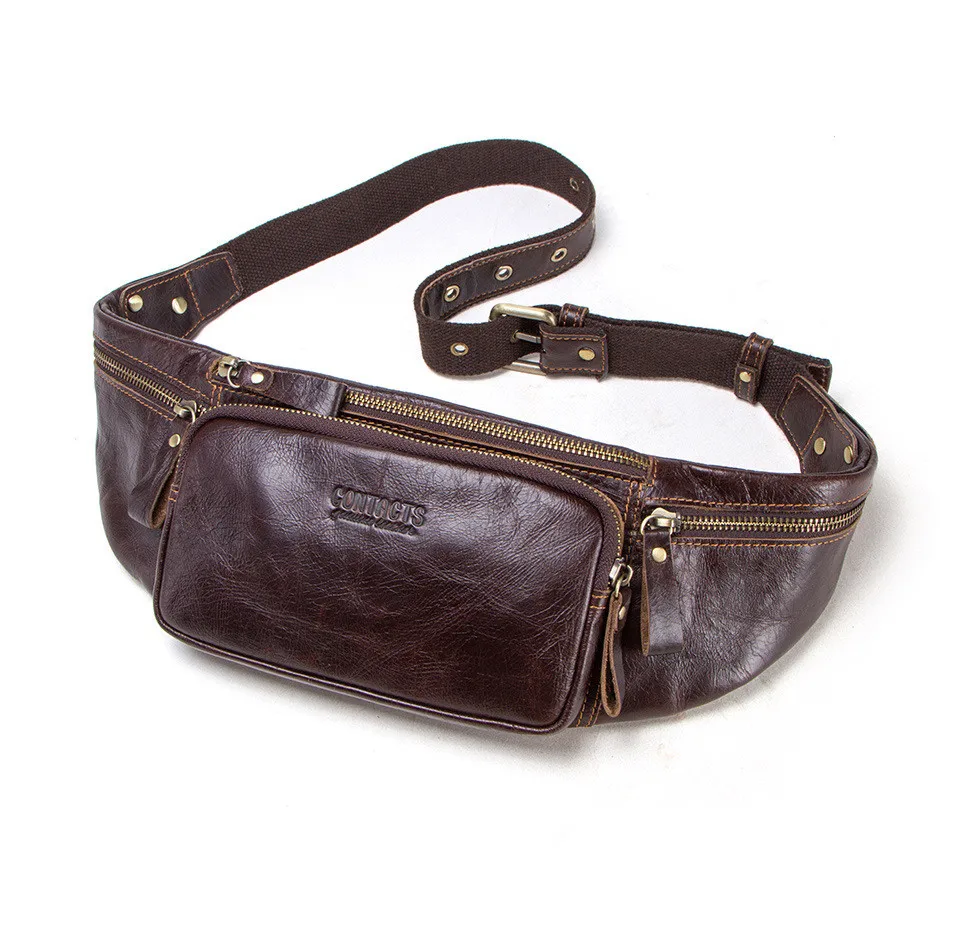 

WB056 High quality mens sports fanny pack top layer cowhide belt bag men multifunctional mobile phone leather waist bag