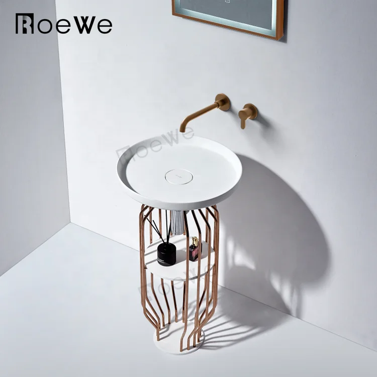 

design bathroom sinks black resin stone freestanding washbasin floor standing basin pedestal solid surface hand washing sink