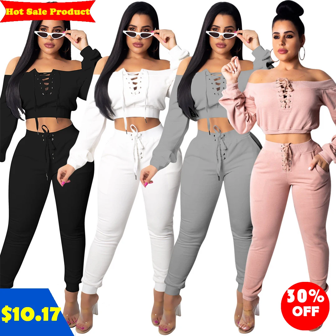 

Sexy drawstring nightclub style off shoulder fashion two piece set fall 2021 women clothes for women clothing, As picture