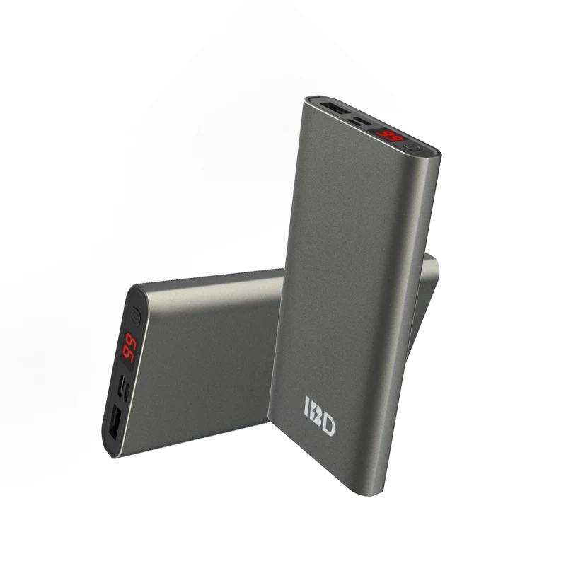 

IBD Metal Power Bank 10000mah Portable Dual USB with Digital Display External Battery Powerbank for iphone X 8 Samsung, Black/white