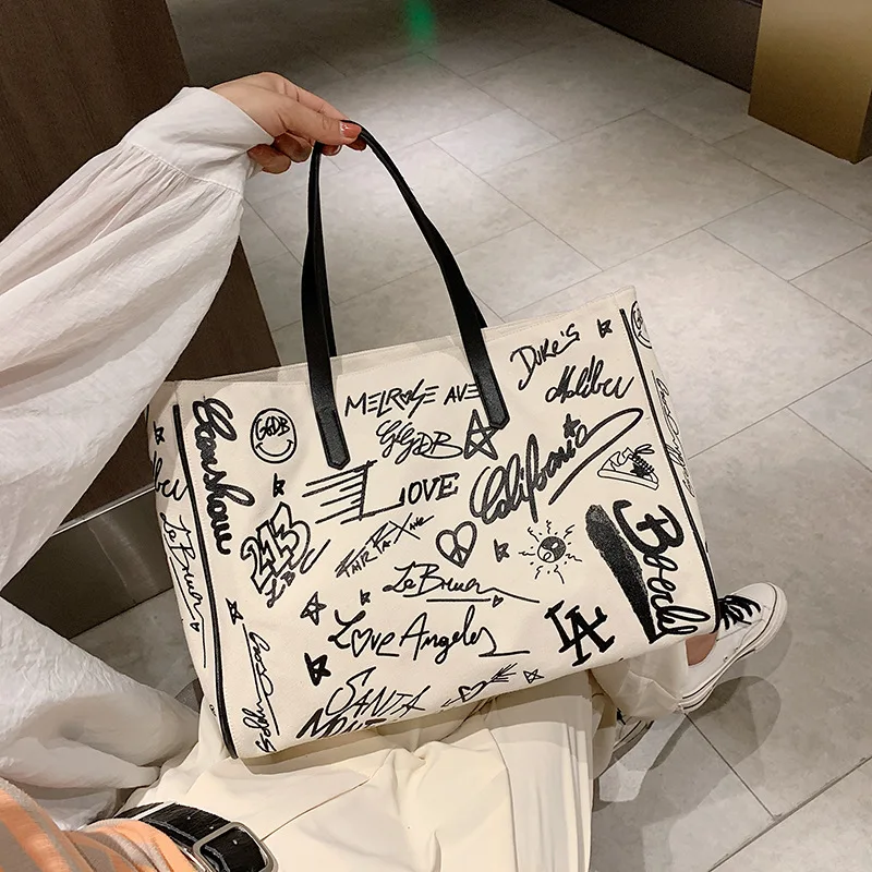 

New arrivals 2021 Wholesale New Fashion Canvas ECO Tote Large Capacity Letter Waterproof Bag Shoulder Bag Canvas ECO