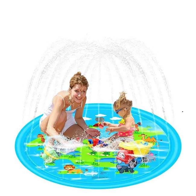 

Summer Outdoor Inflatable Sprinkler Splash Pad Play Mat Water Children Plastic Swimming Pool Toys, Yellow, blue