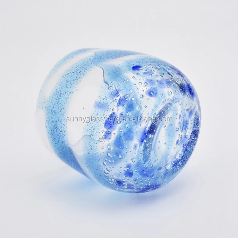 unique blue mouth blowing glass candle jars