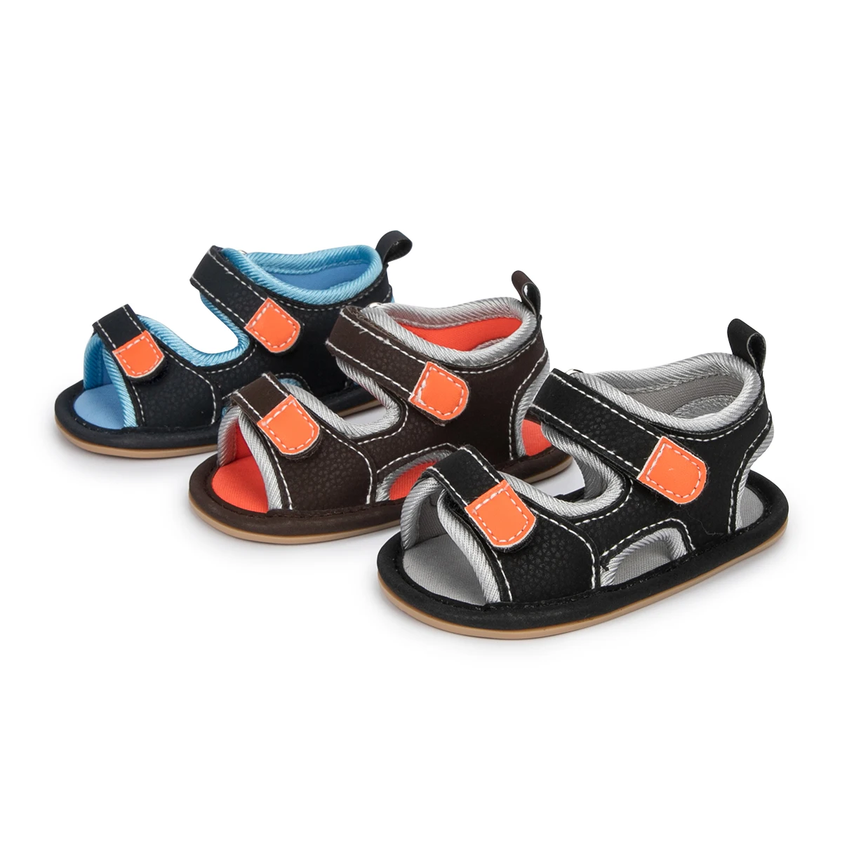 

Hot selling summer rubber soft sole Casual commfortable 0 18 months infant baby boysummer baby sandals, Blue,grey,orange