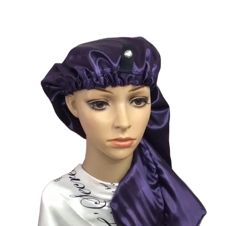 

5Colors Exstock Curly Hair Night Sleep Hat with Adjustable Elastic Bands Satin Bonnets Silk Hat