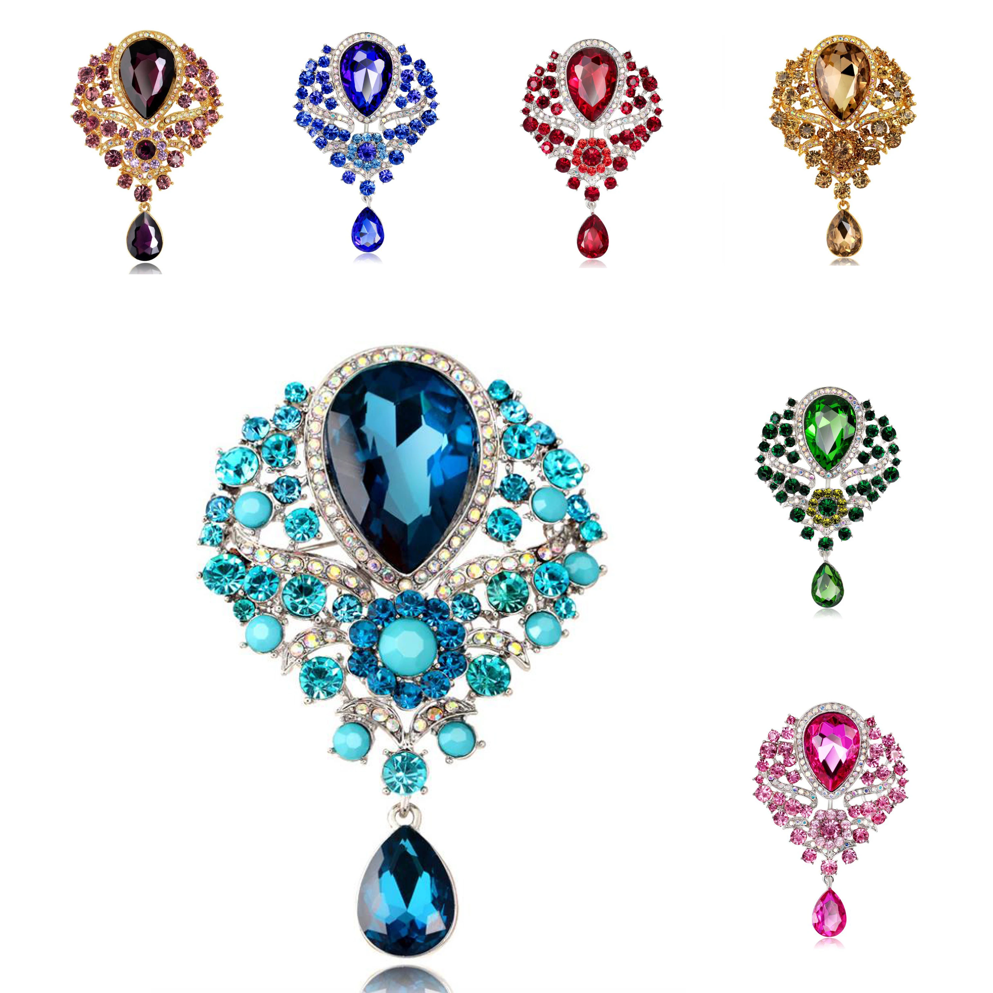

Large Crystal Water-drop Brooches for Women Vintage Fashion Pendant Style Elegant Wedding Pins Party Jewelry Brooch