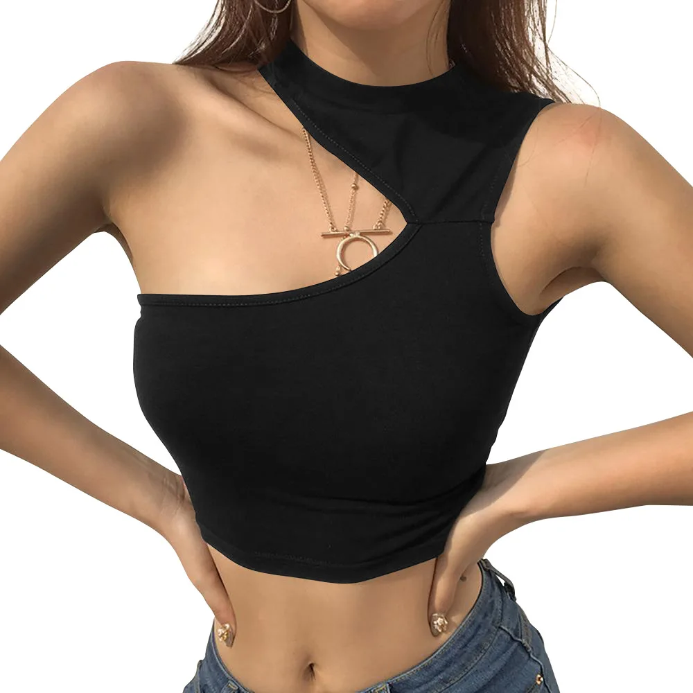 

TOB 2021 spring new products women clothing Asymmetry sleeveless sexy halter crop top summer top AM744, Picture color