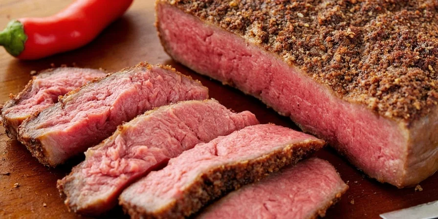 Applying oil before searing steak for better browning.