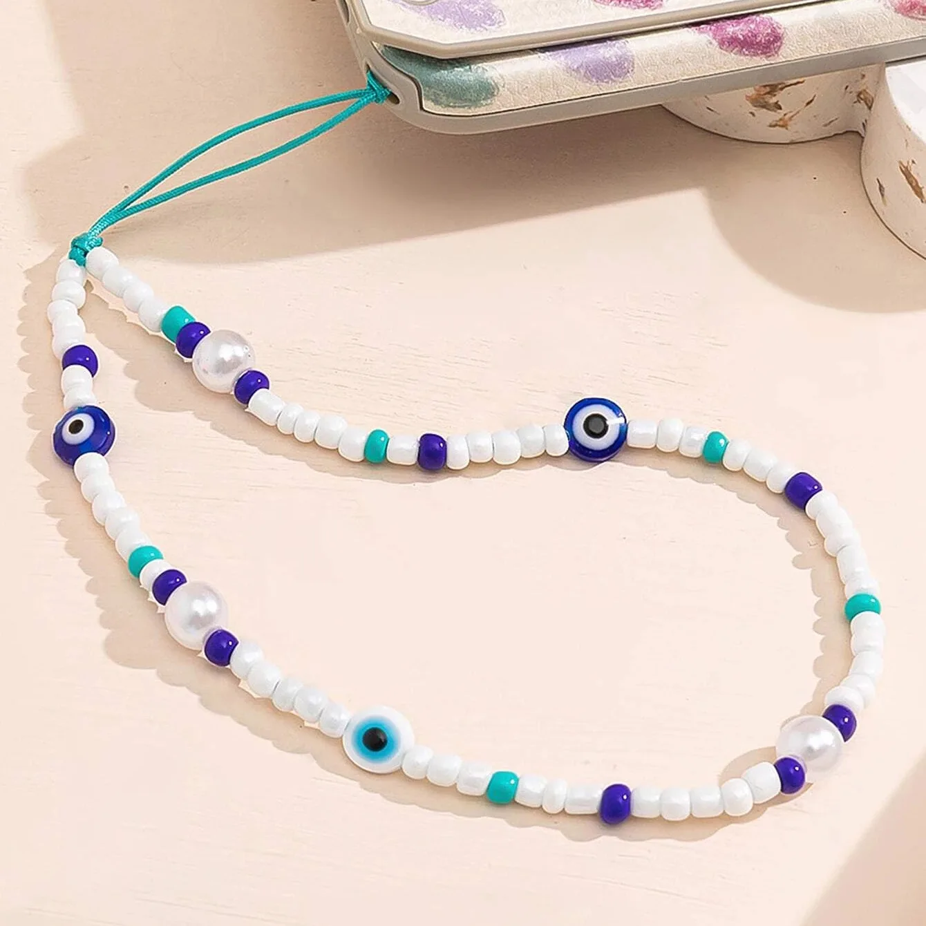 

JC Crystal Wholesale New Design Blue Eye Beads Mobile Phone Beaded Chain Fashion Phone Chain Strap