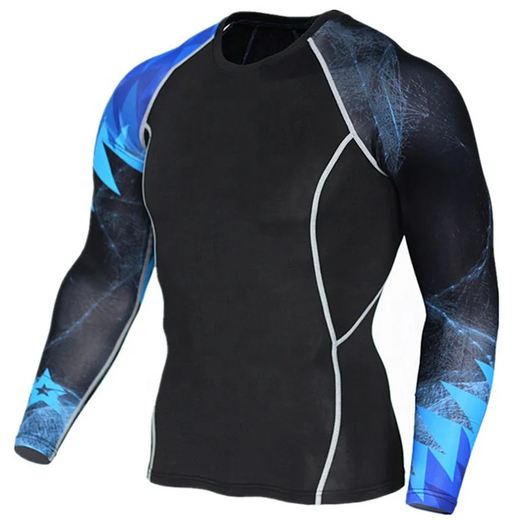 

customized compression Long Sleeves black wear 3D muscle t shirts for men