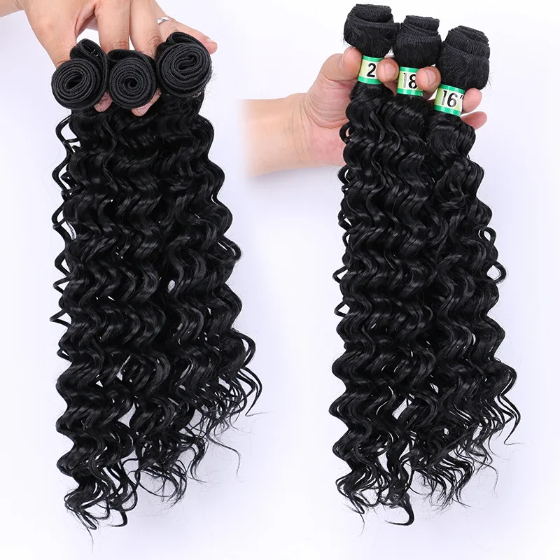 

AIFANLIDE 3 Piece Set 16" 18" 20" inches Synthetic Fiber Hair Deep Wave heat resistant synthetic hair bundles, Ombre color