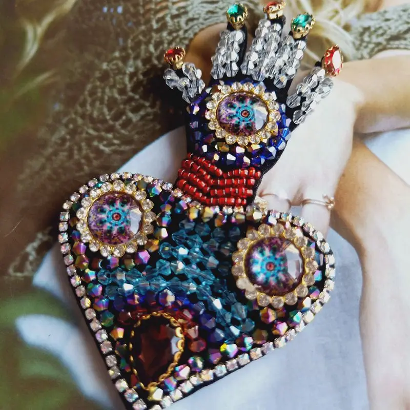 手工串珠刺绣爱手修补程序,刺绣珍珠晶体卡通用具,鱼补丁,jingyi