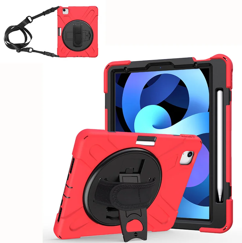 

Adjustable shoulder strap hand belt & pencil holder rotation kickstand on back defender case for iPad Air 4 10.9 inch Pro 11
