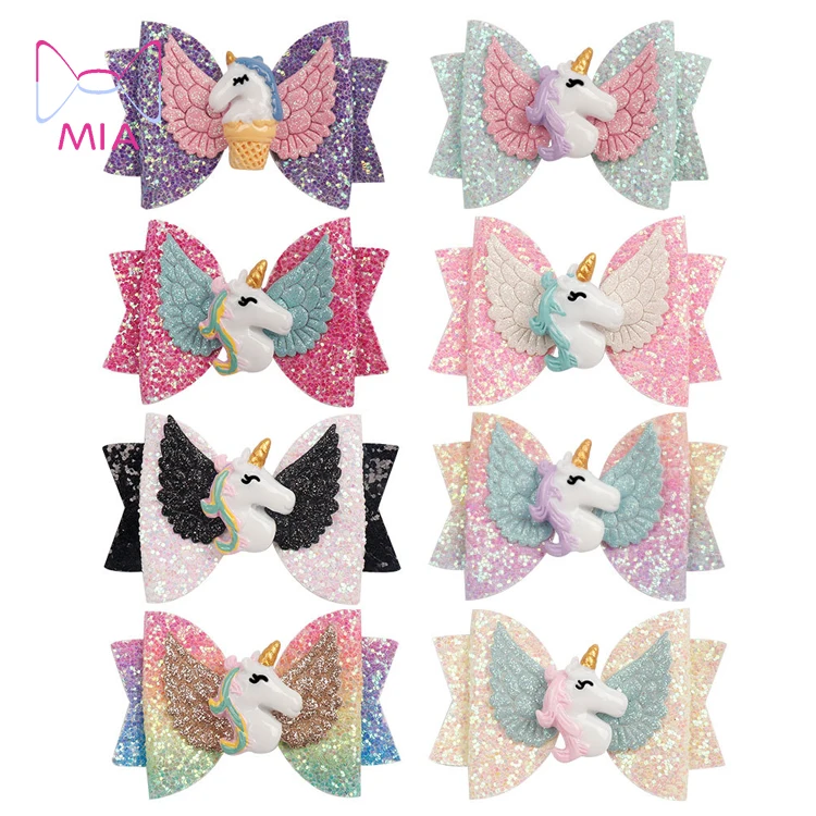 

Free shipping 3" Unicorn Wing Hair Accessories for Girls Children Princess Glitter Hair Bows Clips Handmade Hairpins, Picture shows