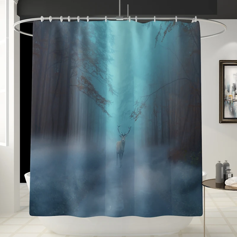 New Shower Curtain Lid Toilet Cover Bath Mat Rug with Hooks Bathroom Accessory Sets