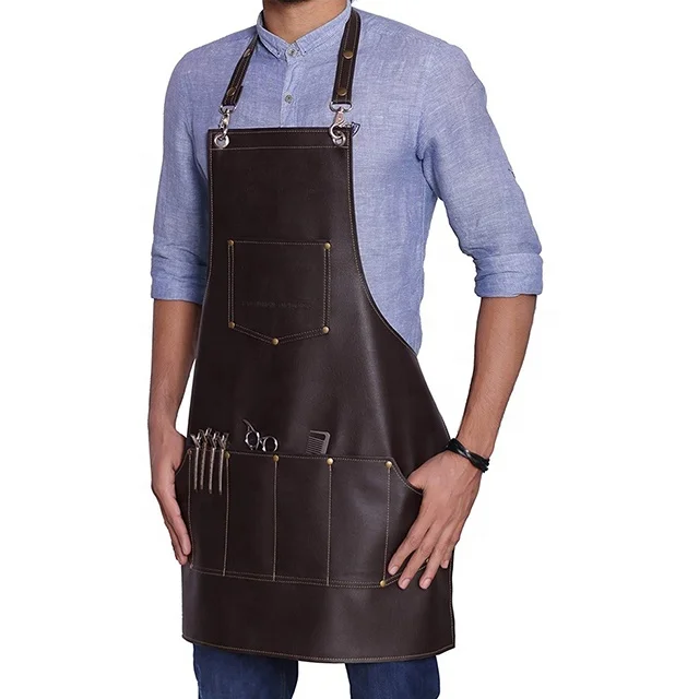 

Heavy Duty Leather Barber Apron Hair Cutting Hairdressing Cape for Salon Hairstylist Adjustable Apron With Pockets, Can be customized
