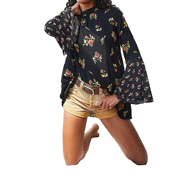 

Custom Summer Women Fall tops Printing Chiffon Tops and Blouses