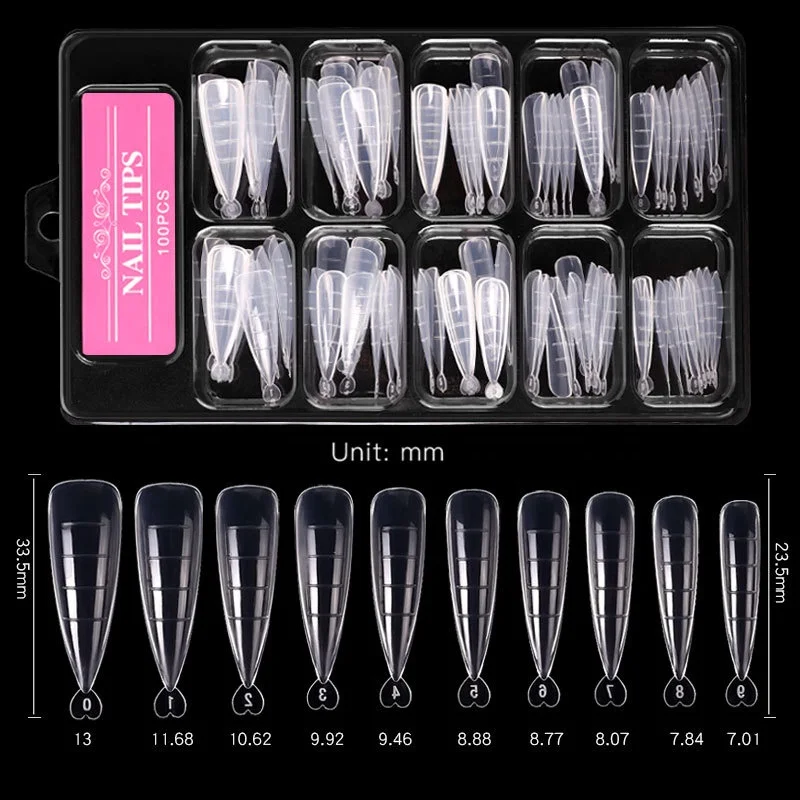 

2021 Hot Selling Clear Full Cover 100pcs Artificial False French Long Coffin Stiletto Nail Tips