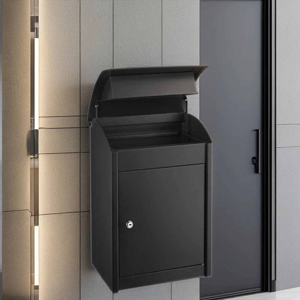 AJF Large Waterproof Outdoor Metal Mailbox Parcel Delivery Drop Box Wall Mount Home Garden Use Steel Newspaper Storage Key Lock