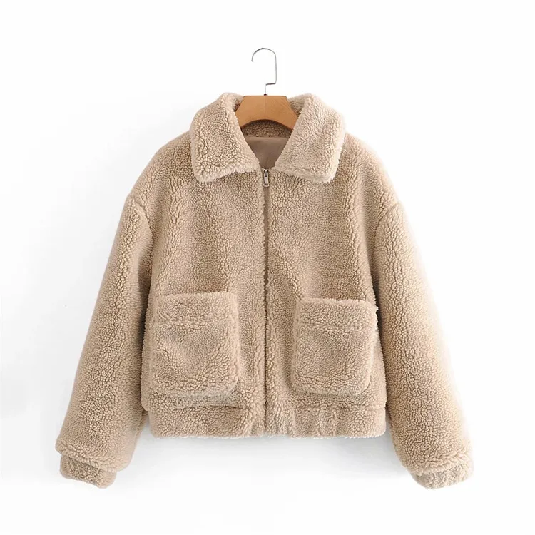 

Women Thick Khaki Fleece Coats Jacket Loose Long Sleeves Pocket Ladies Elegant Autumn Winter Coat Long Sleeve Streetwear Coats