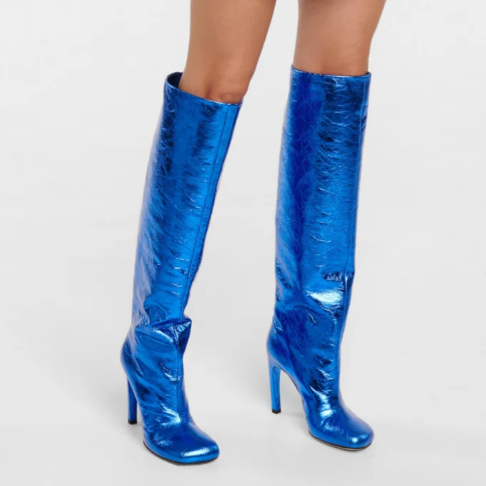 

Customized round toe knee metallic boots fall sexy ladies shoes for women 2021