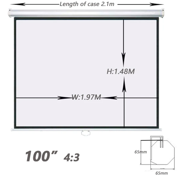 Matte White Self Locking Pull Down Projection Screen 100 Inch Manual Projector Screen