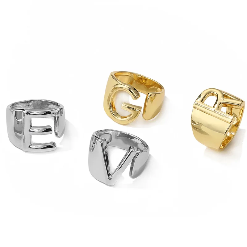 

Glossy Letter Design Women Ring Fashion 26 Letters Jewelry Ring Accessories Female Copper Plated Women Letter Ring