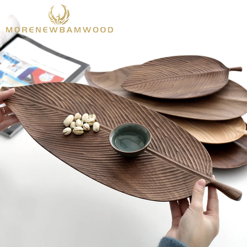 

Black walnut creative leaf type plate dish japanese-style plate, wooden plate dish