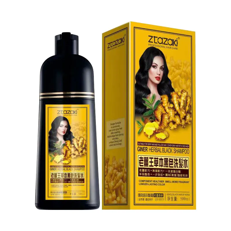 

Dropshipping Ztazaki 500ml Natural Ginger Black Shampoo Long Lasting Fast Hair Dye Shampoo For Women Color Dye Gray Hair