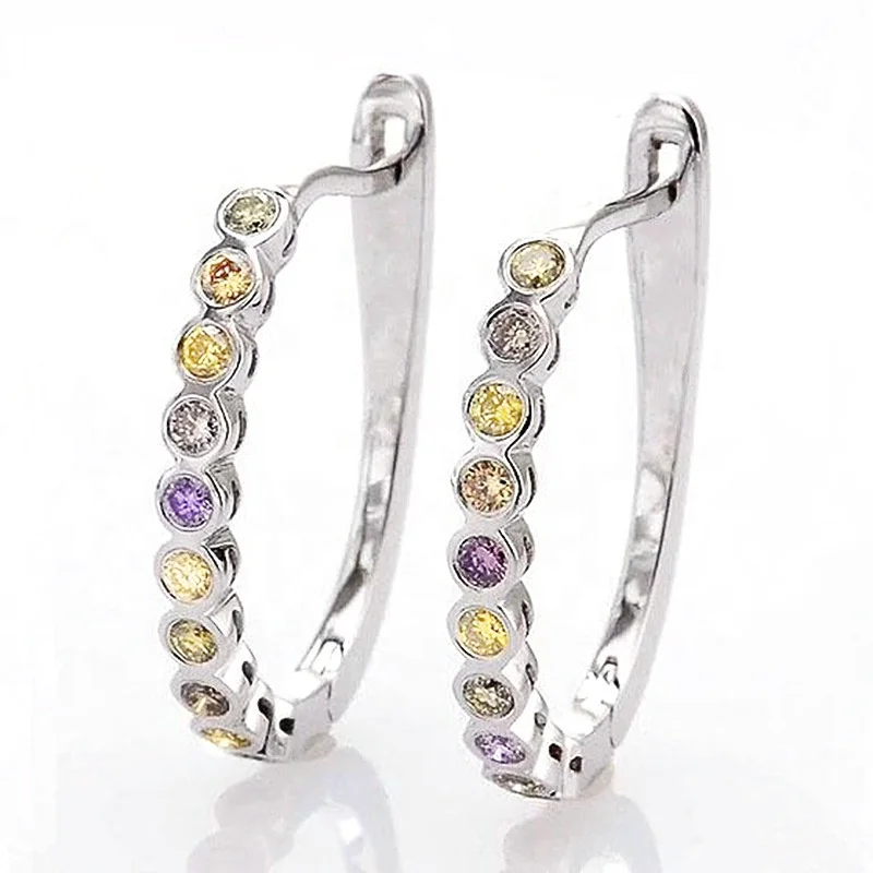 

Simple U Shaped Hoop Earrings with Colorful Cubic Zircon Fashion Accessories for Women Daily Wearable Versatile Jewelry, Picture shows