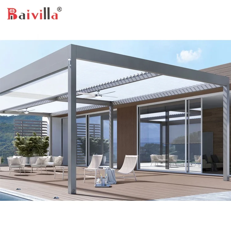 

New Awnings Sun Shade Garden Aluminum Louvre Patio Roofs Pergola, White, dark grey ,wooden color or custom
