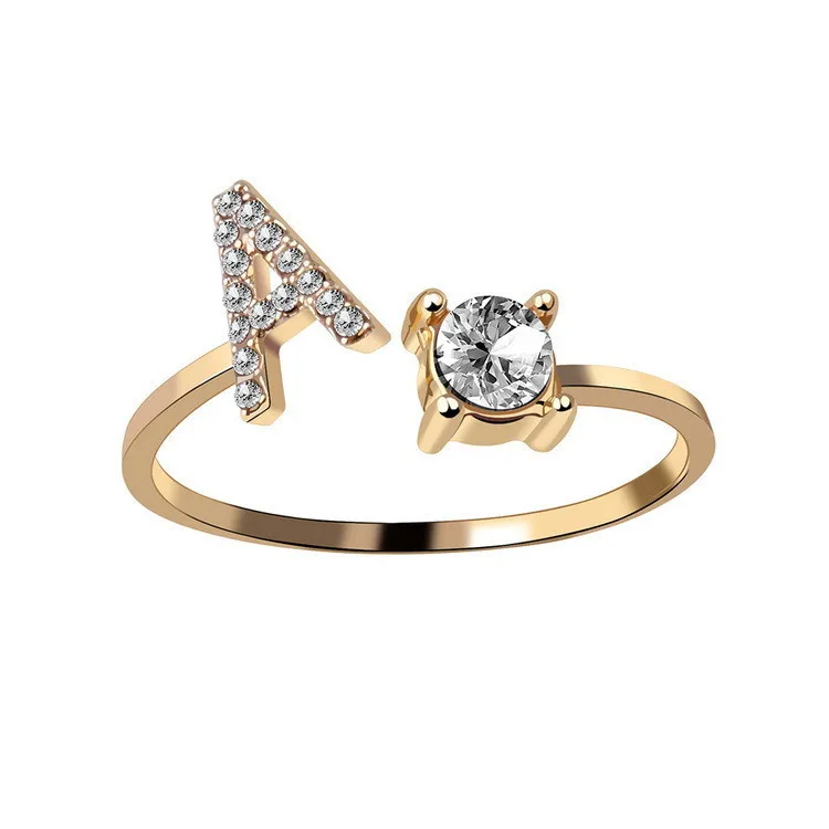 

Engagement Party Cubic Zirconia Gold Plated Letter Jewelry Diamond Initial Open Finger Rings, Picture shows